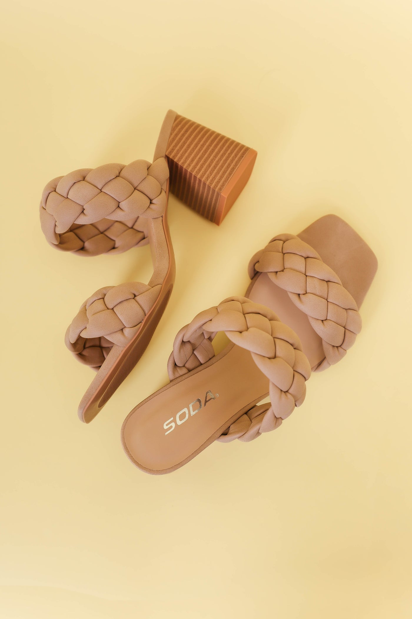 Braided Block Heels- Nude Block Heels- Soda Braided Block Heel