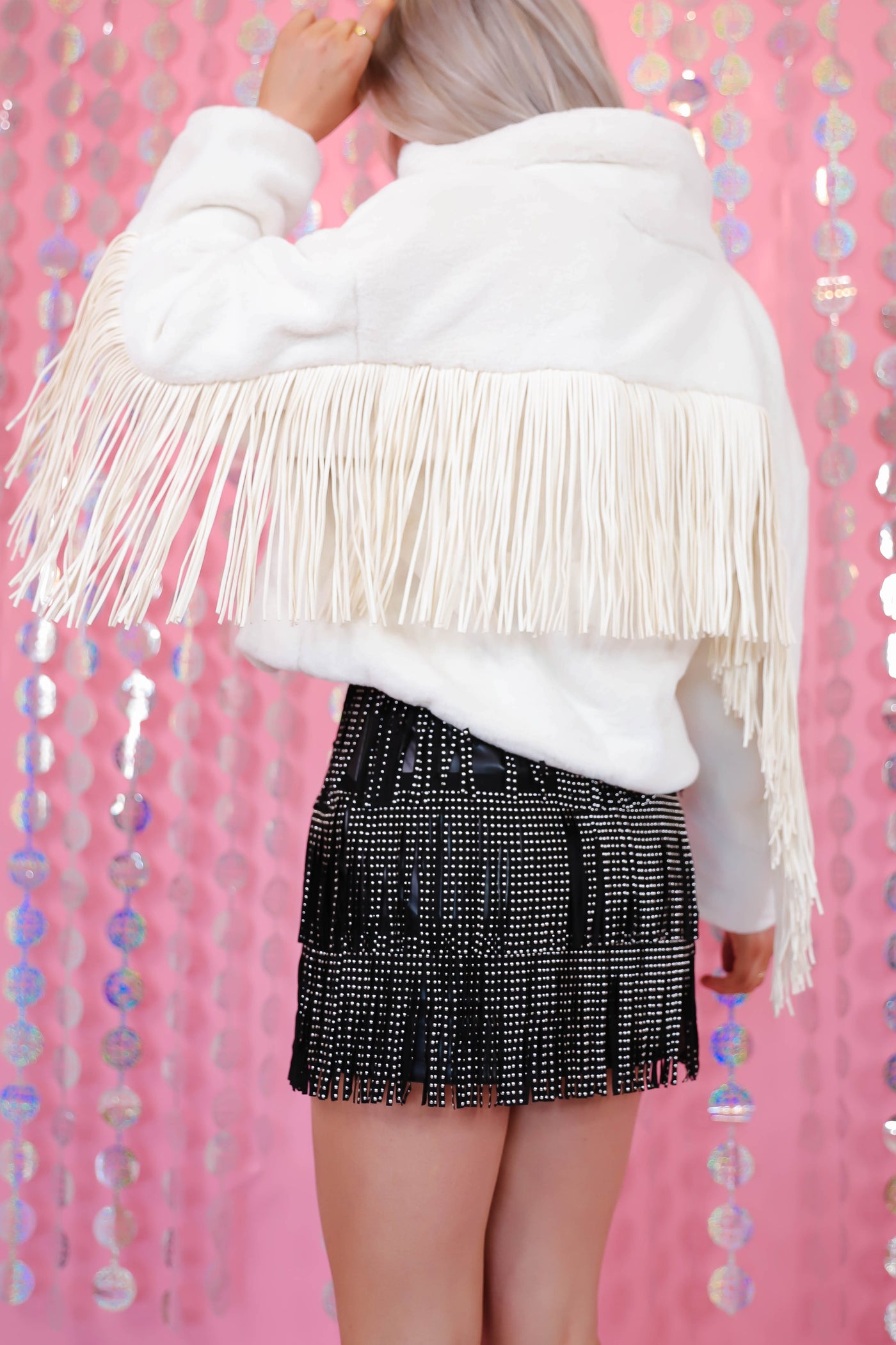 White Faux Fur Jacket- Women's White Fringe Jacket- Fun White Jacket