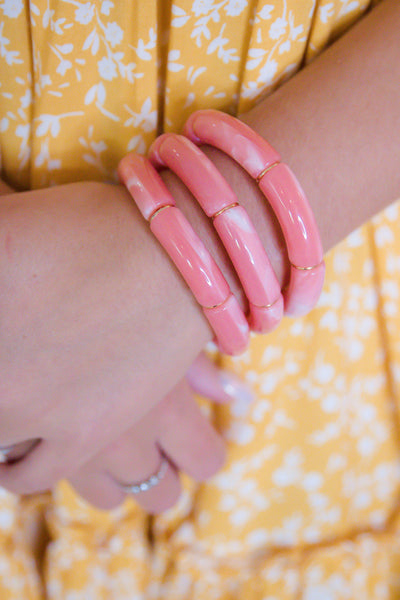 Pink Acrylic Bangle- Stretchy Tubular Bangle- Cute Women's Bangle