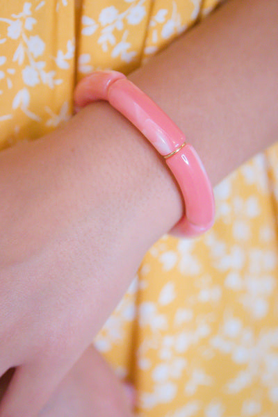 Pink Acrylic Bangle- Stretchy Tubular Bangle- Cute Women's Bangle