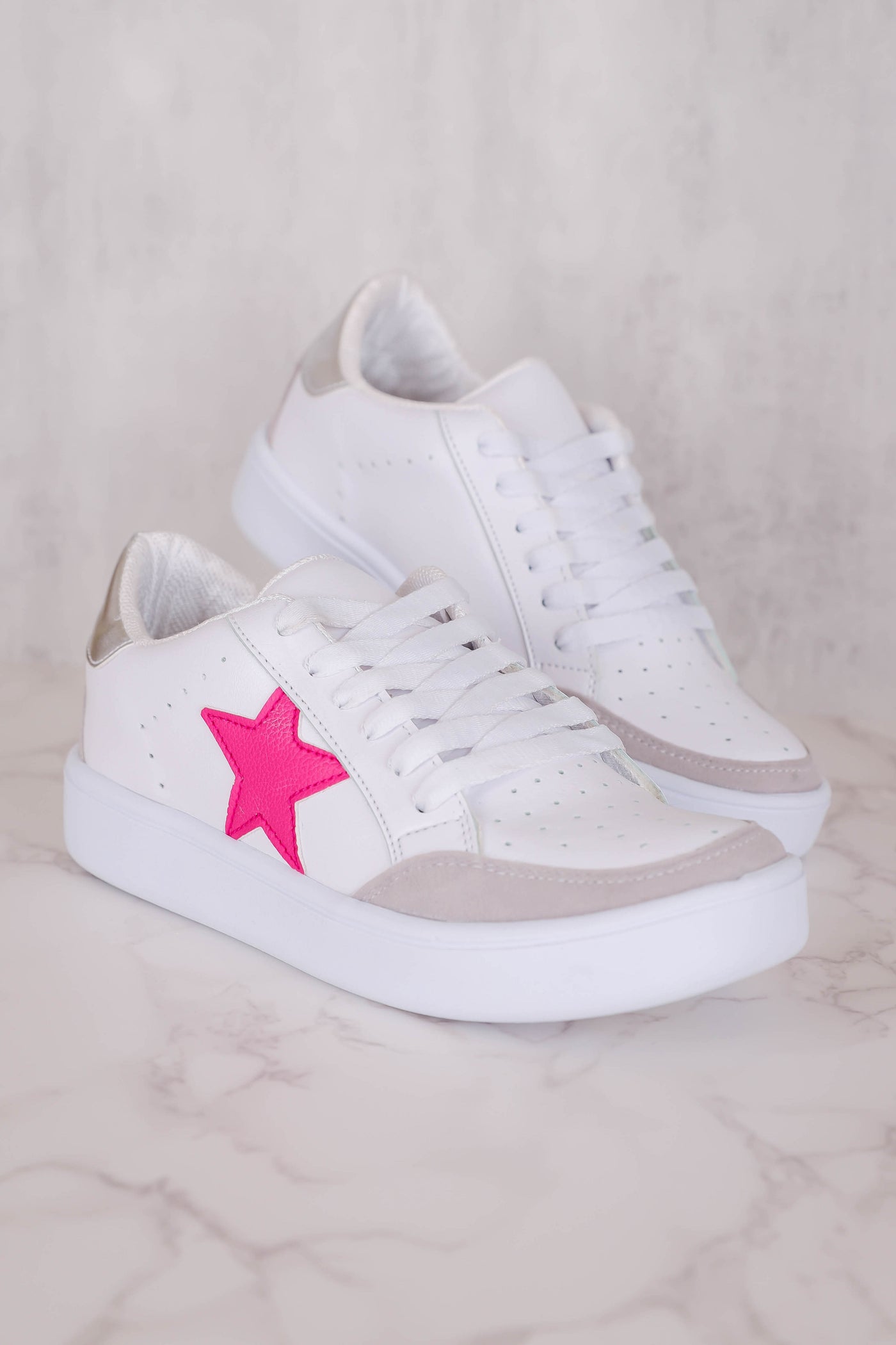 Trendy Star Sneakers- Women's Platform Star Sneakers- Pink Star Sneakers