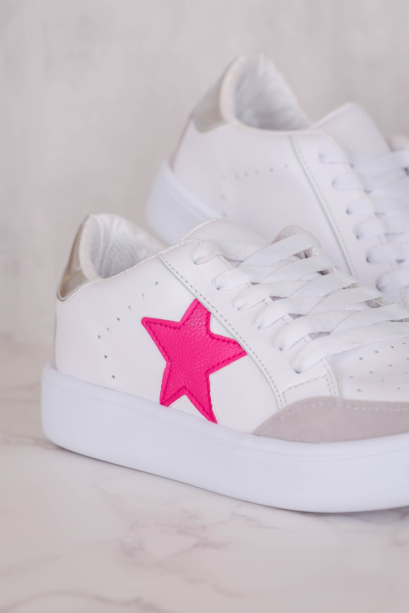 Trendy Star Sneakers- Women's Platform Star Sneakers- Pink Star Sneakers