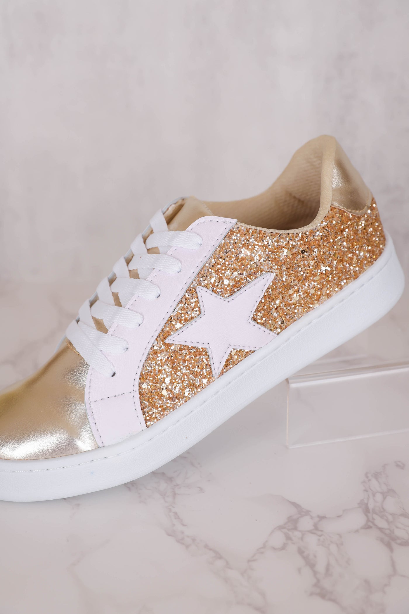 Gold Glitter Sneakers- Women's Star Sneakers- Gold Star Sneakers