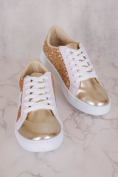 Gold Glitter Sneakers- Women's Star Sneakers- Gold Star Sneakers