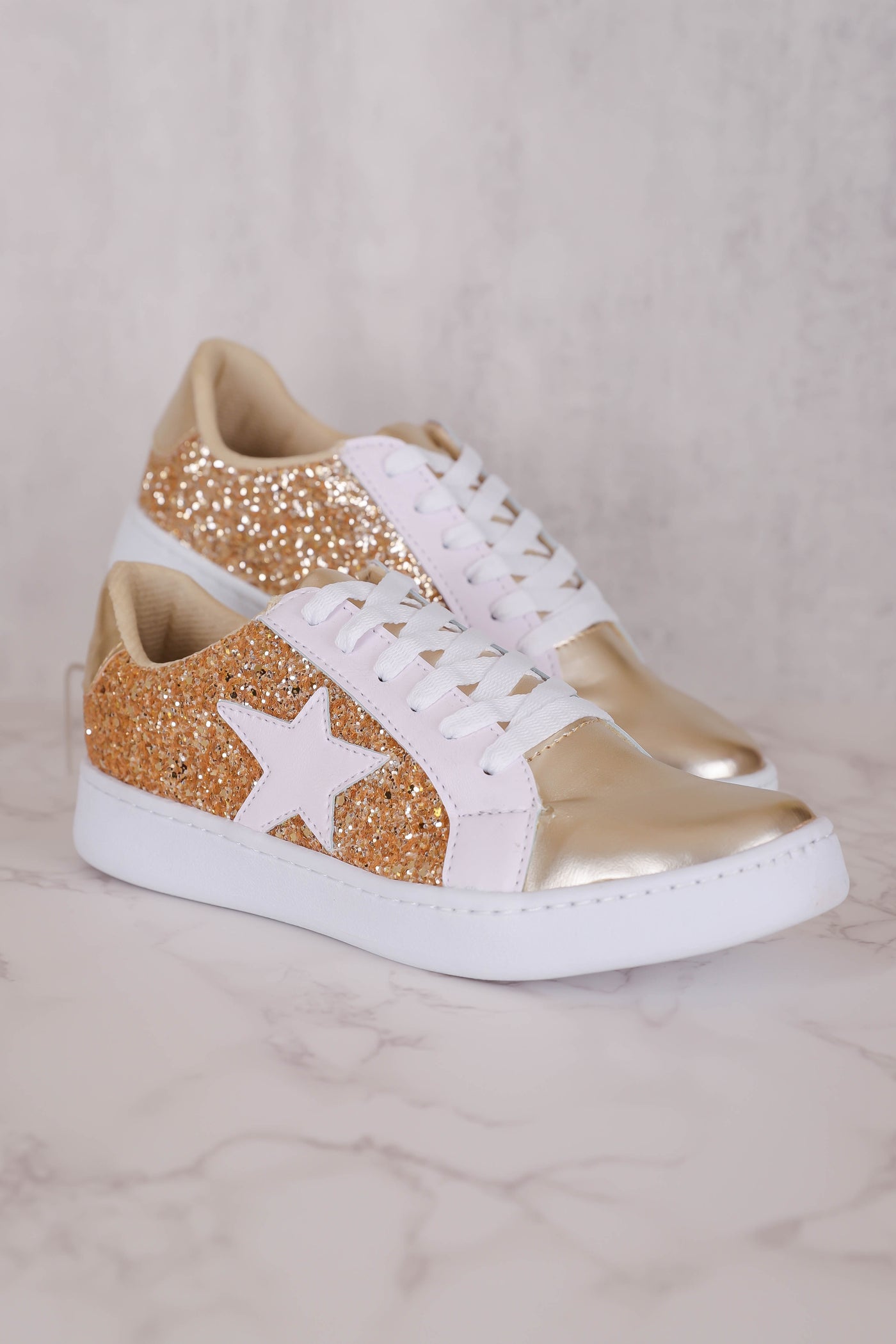 Gold Glitter Sneakers- Women's Star Sneakers- Gold Star Sneakers