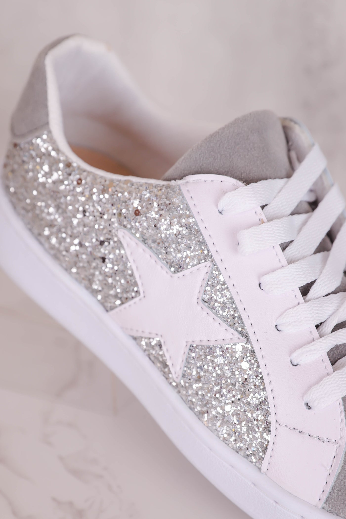 Silver Glitter Sneakers- Women's Star Sneakers- Silver Star Sneakers