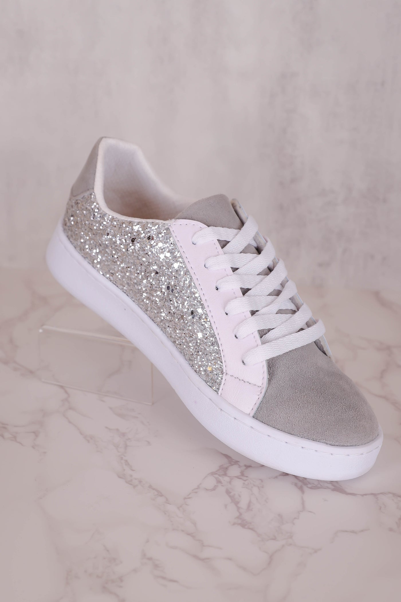 Silver Glitter Sneakers- Women's Star Sneakers- Silver Star Sneakers