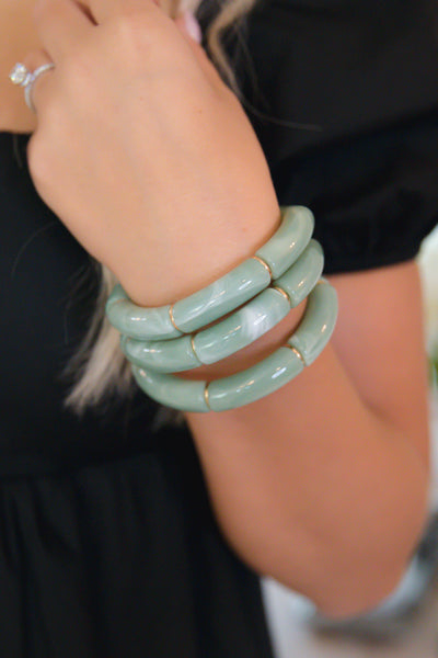 Mint Acrylic Bangle- Stretchy Tubular Bangle- Cute Women's Bangle