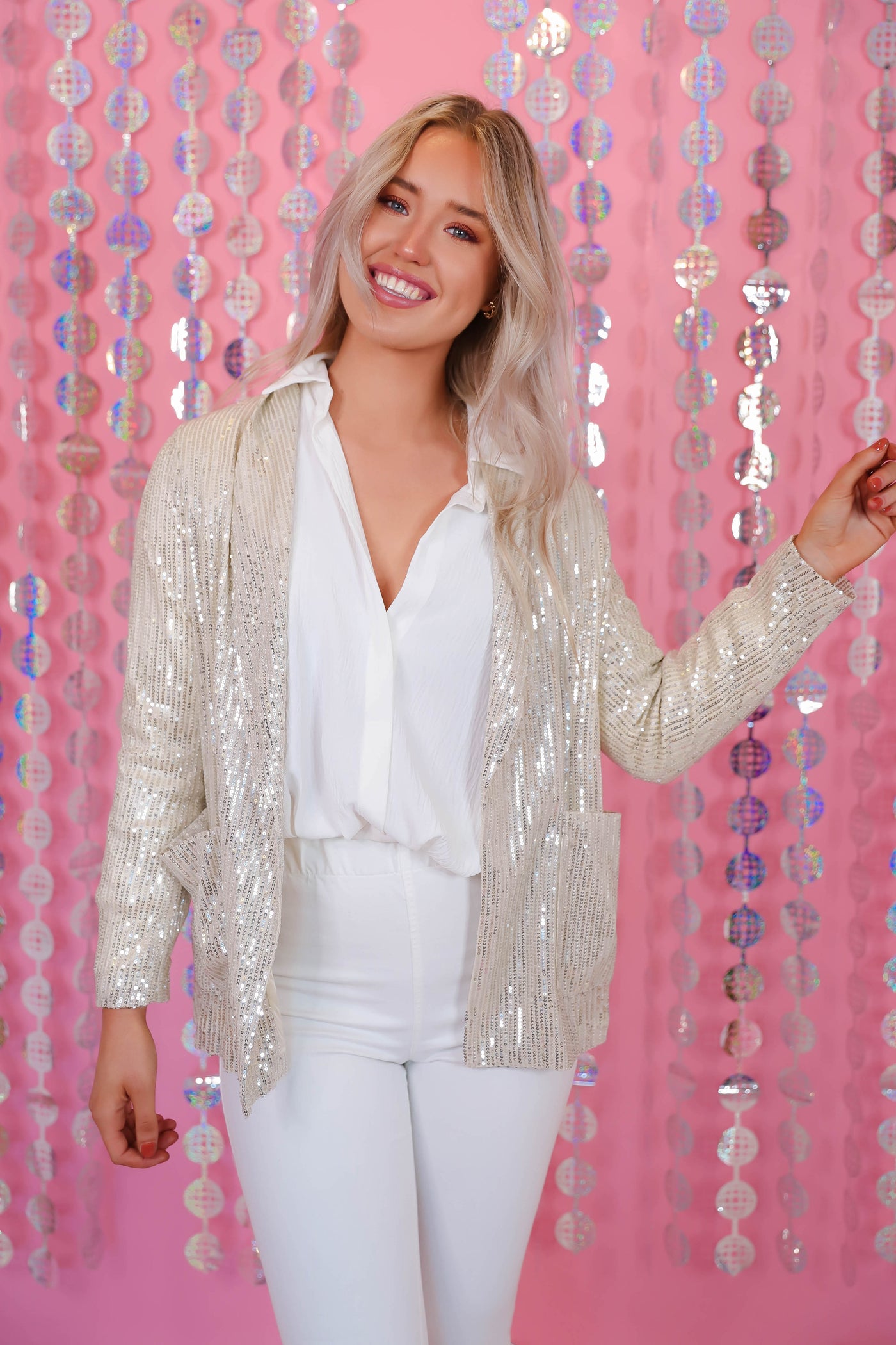 Champagne Sequin Blazer- Women's Trendy Blazers- Sequin Blazer