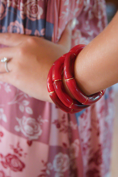 Burgundy Acrylic Bangle- Stretchy Tubular Bangle- Cute Women's Bangle