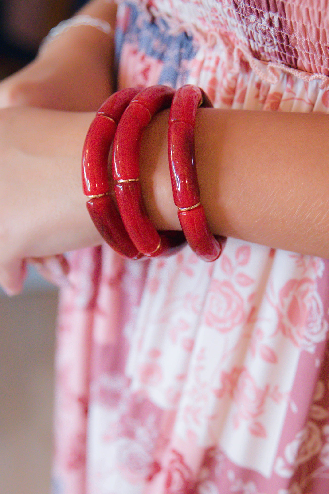 Burgundy Acrylic Bangle- Stretchy Tubular Bangle- Cute Women's Bangle