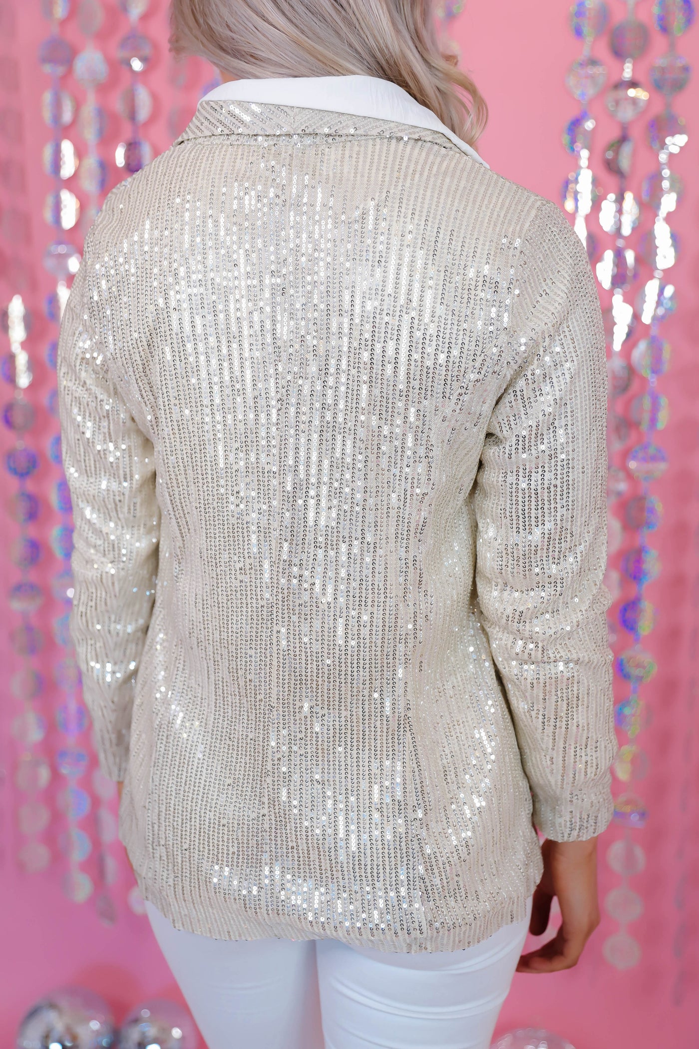 Champagne Sequin Blazer- Women's Trendy Blazers- Sequin Blazer