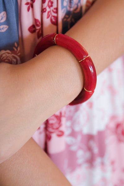 Burgundy Acrylic Bangle- Stretchy Tubular Bangle- Cute Women's Bangle