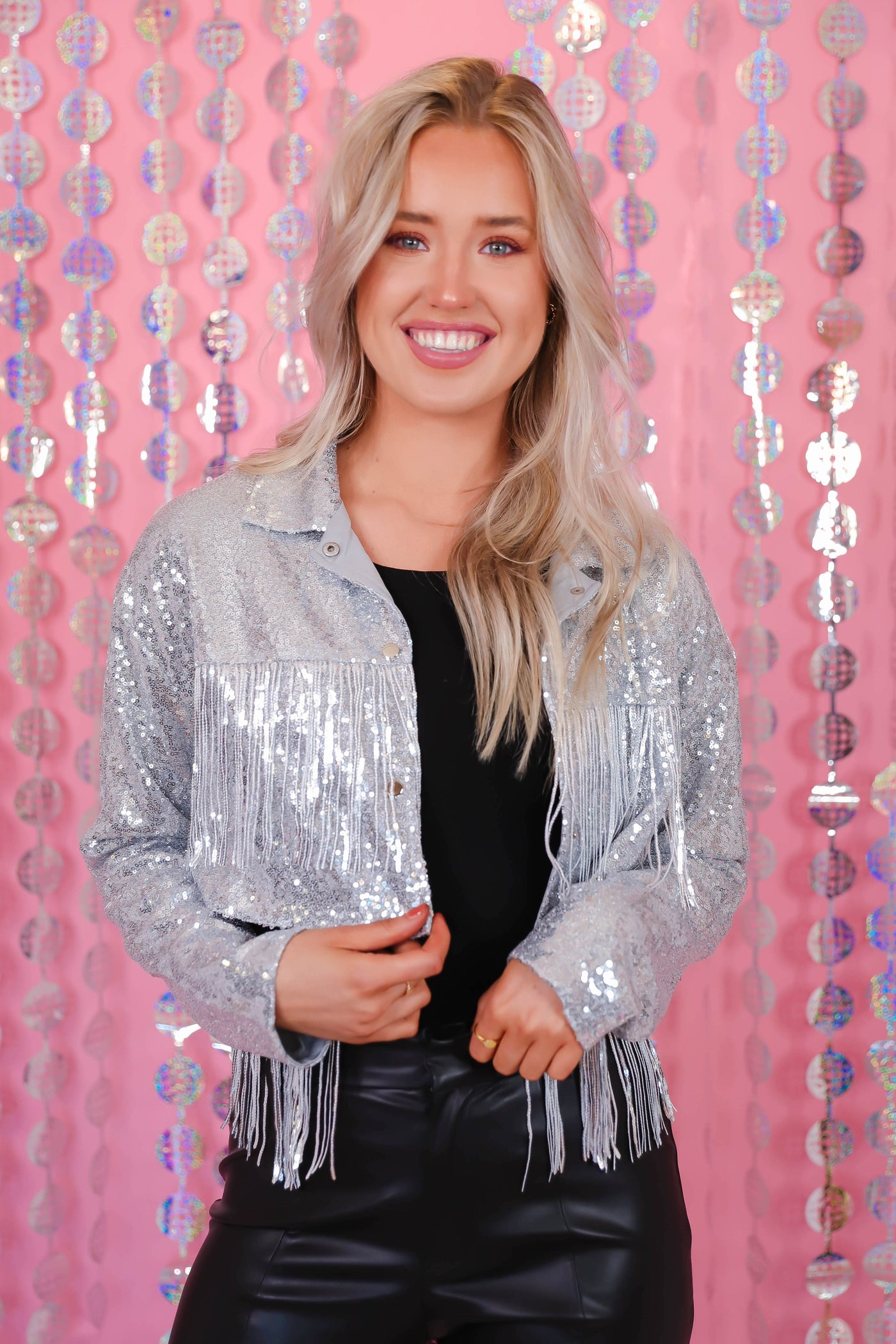 Silver Sequin Jacket- Sequin Fringe Jacket- Women's Fun Sequin Jacket