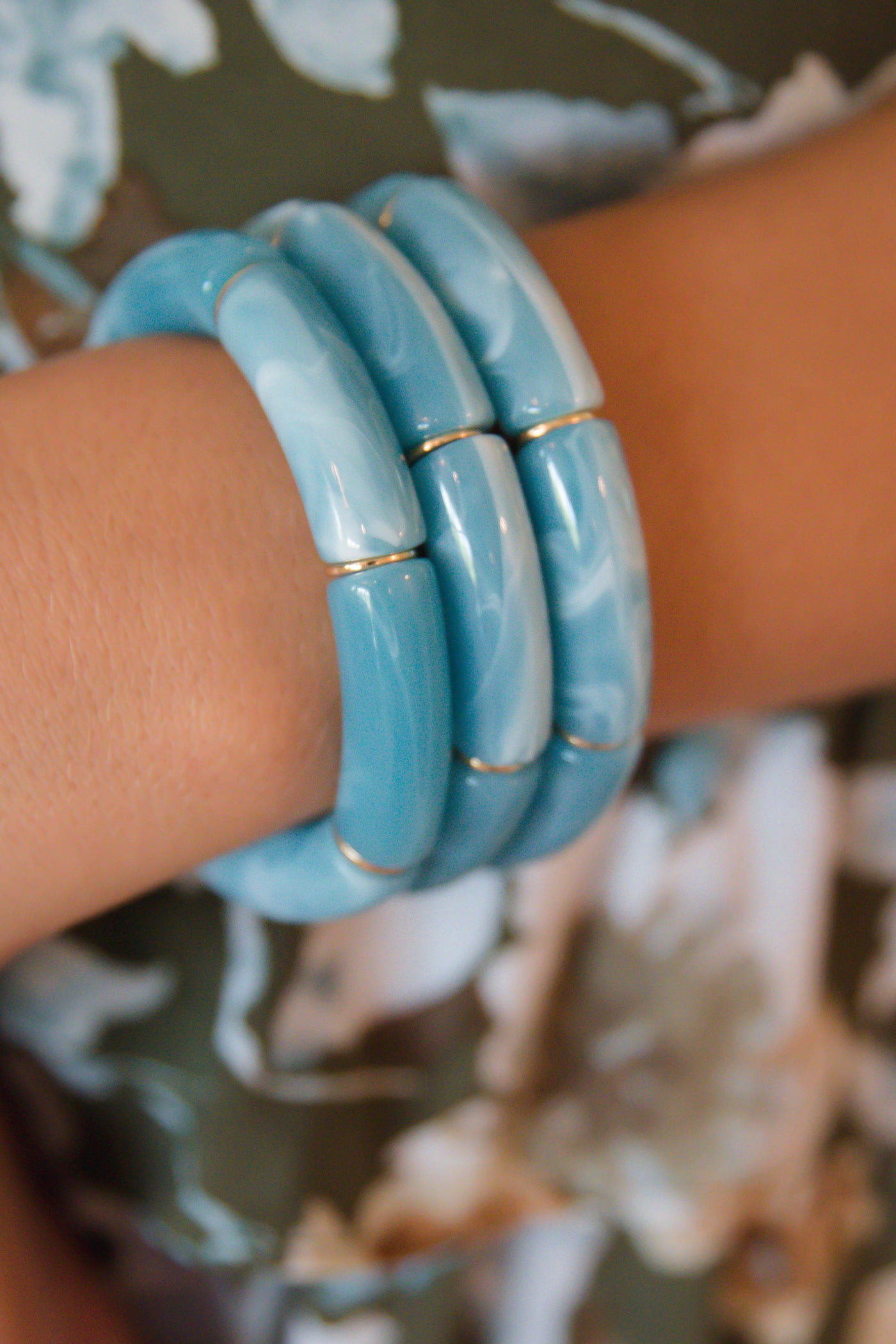 Blue Acrylic Bangle- Stretchy Tubular Bangle- Cute Women's Bangle