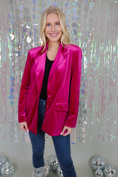 Fuchsia Velvet Blazer- Women's Pink Blazer- Dressy Velvet Blazer 