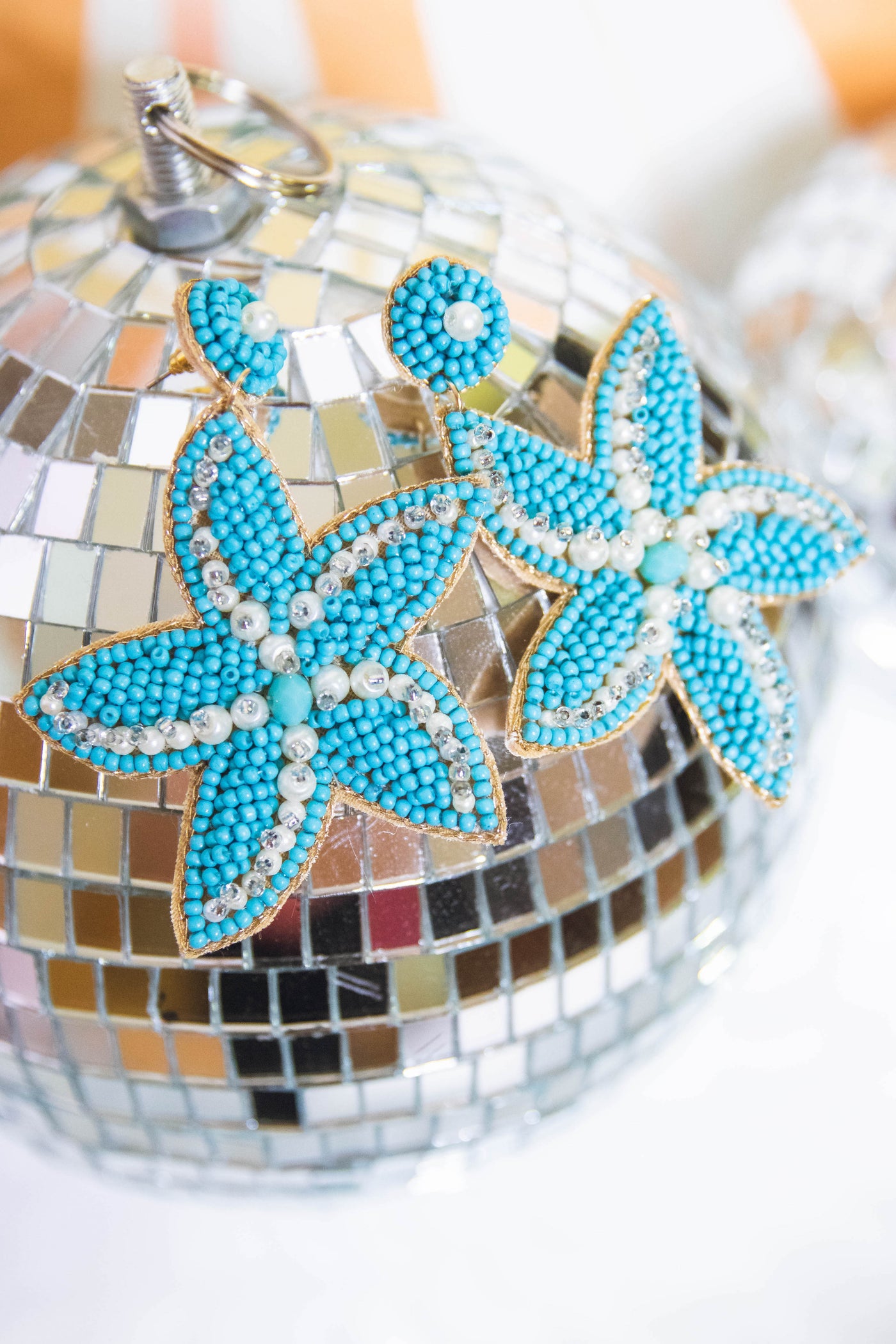 Beaded Starfish Earrings- Turquoise and Pearl Earrings- Vacation Statement Earrings