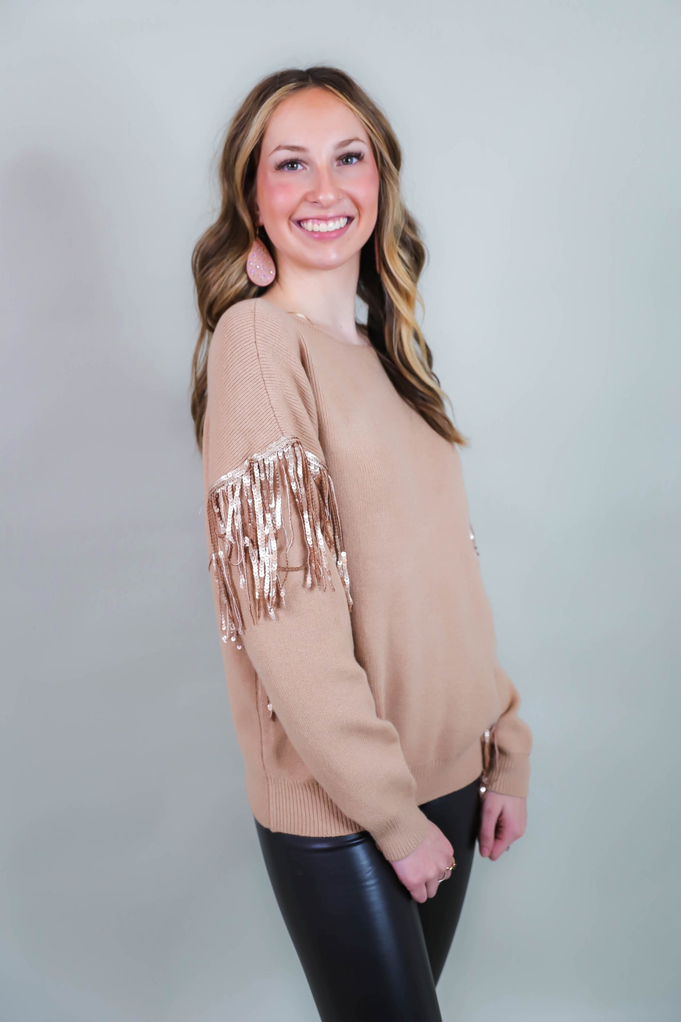 Gold Fringe Sweater- Women's Sequin Sweater- 143 Story Sweaters