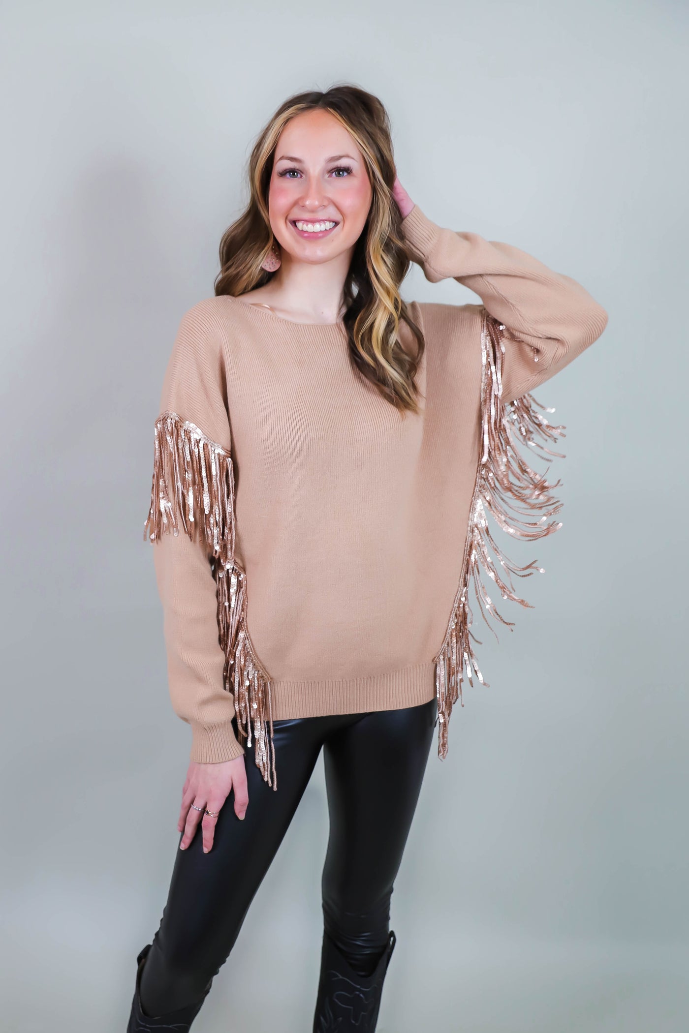 Gold Fringe Sweater- Women's Sequin Sweater- 143 Story Sweaters