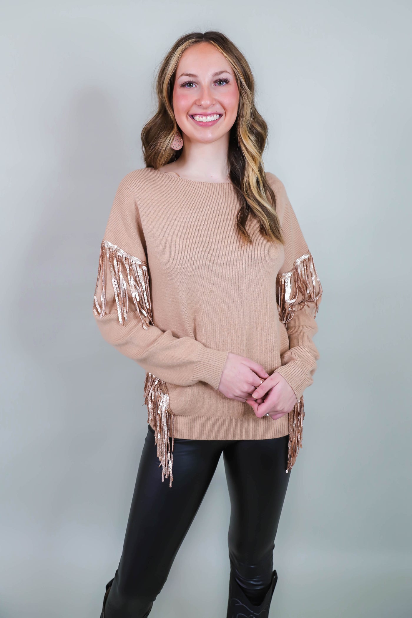 Gold Fringe Sweater- Women's Sequin Sweater- 143 Story Sweaters