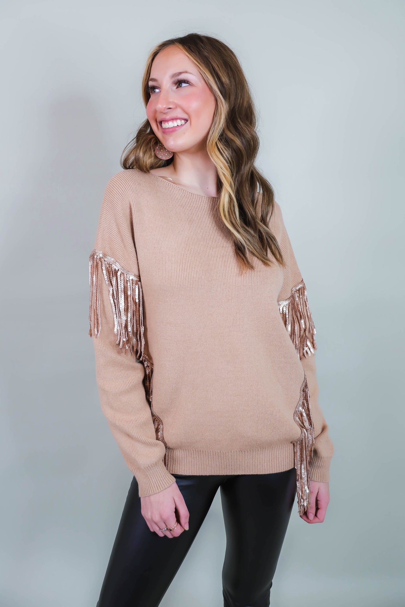 Gold Fringe Sweater- Women's Sequin Sweater- 143 Story Sweaters