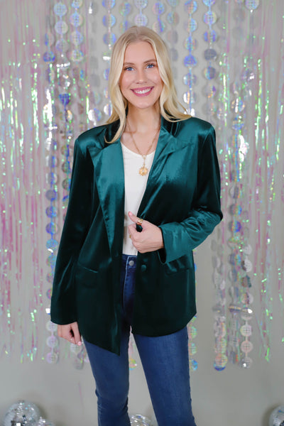 Hunter Green Velvet Blazer- Women's Dressy Blazer- Velvet Blazer