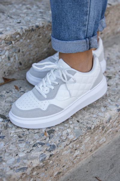 White Quilted Sneakers- Trendy White Platform Sneakers- $34