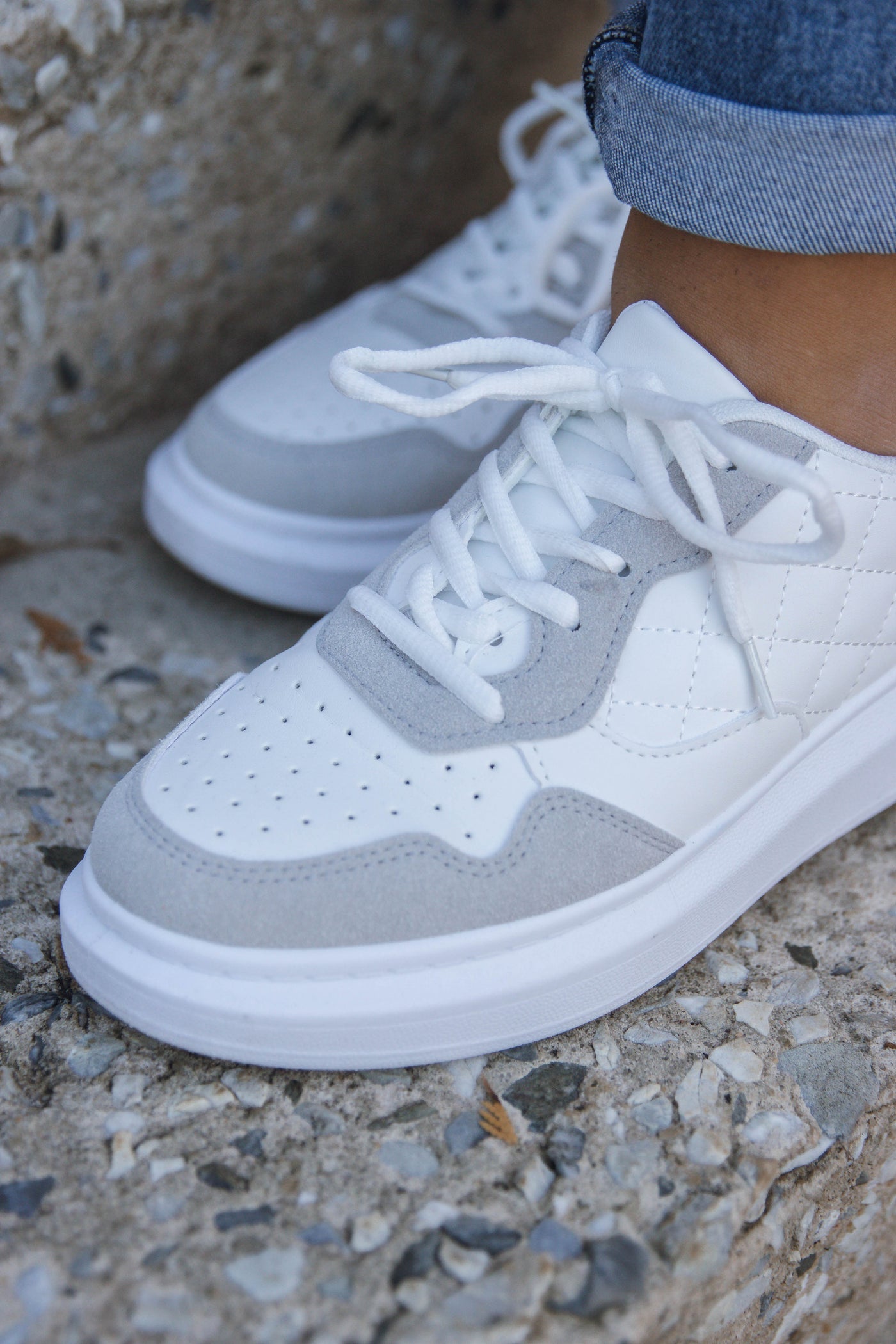 White Quilted Sneakers- Trendy White Platform Sneakers- $34