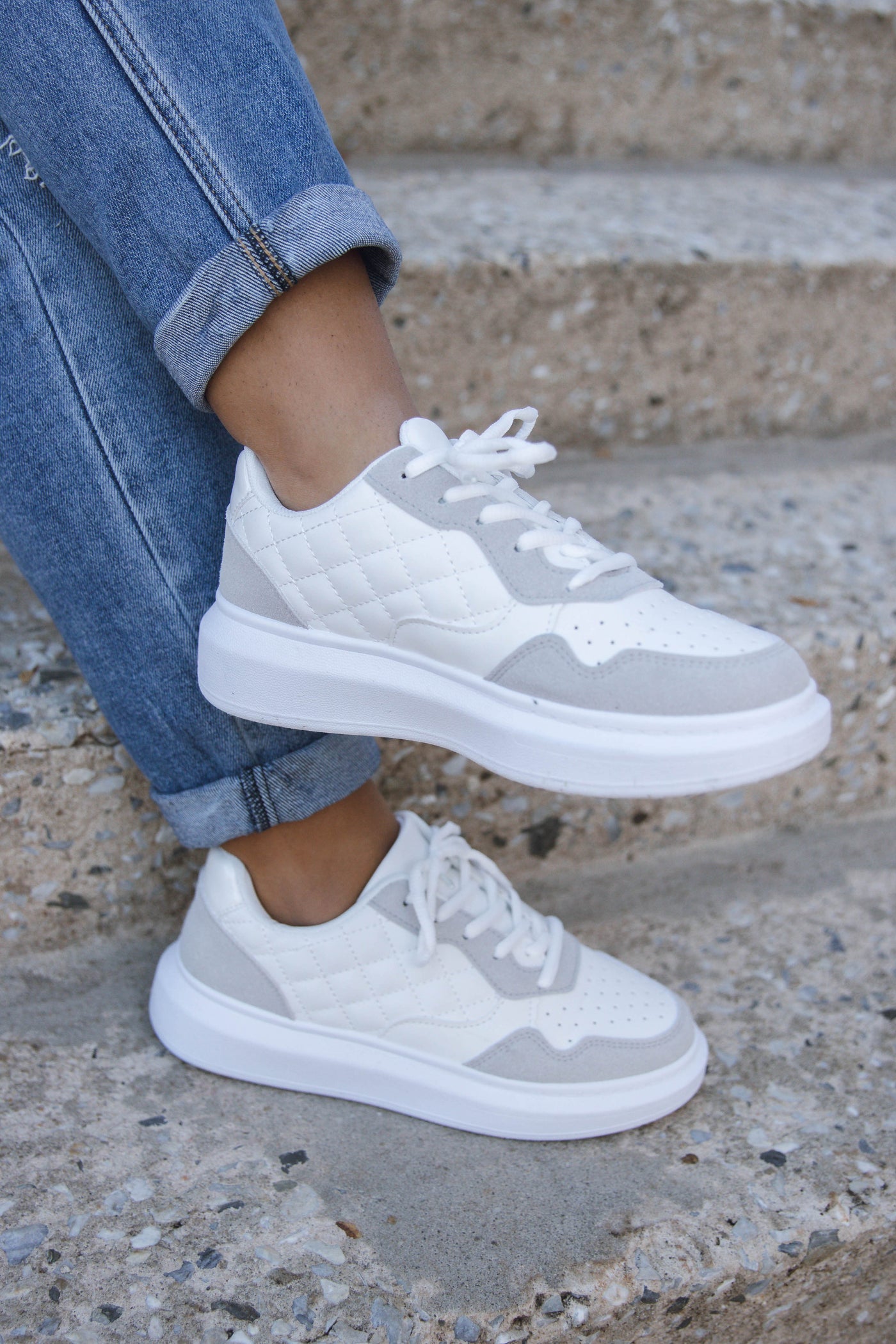 White Quilted Sneakers- Trendy White Platform Sneakers- $34