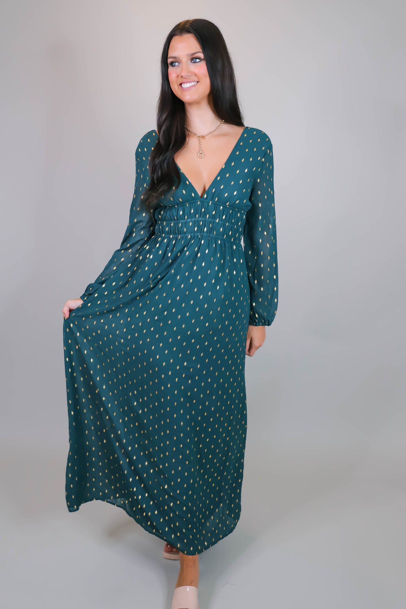 Hunter Green Maxi Dress- Elegant Gold Maxi Dress- Formal Women's Dresses- Women's Cocktail Dresses