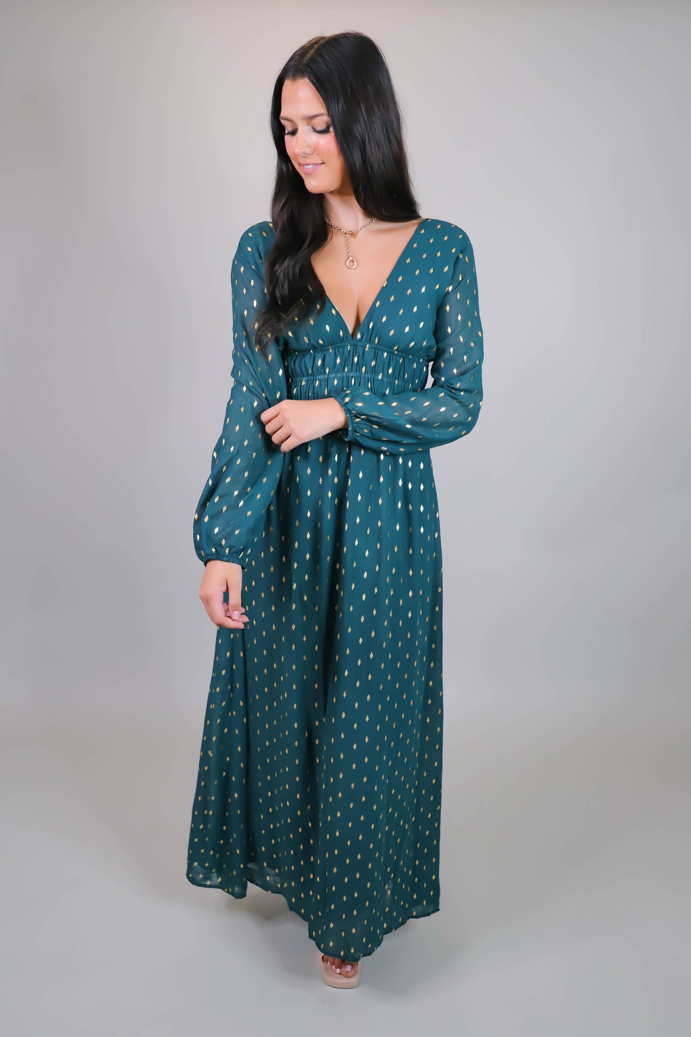 Hunter Green Maxi Dress- Elegant Gold Maxi Dress- Formal Women's Dresses- Women's Cocktail Dresses