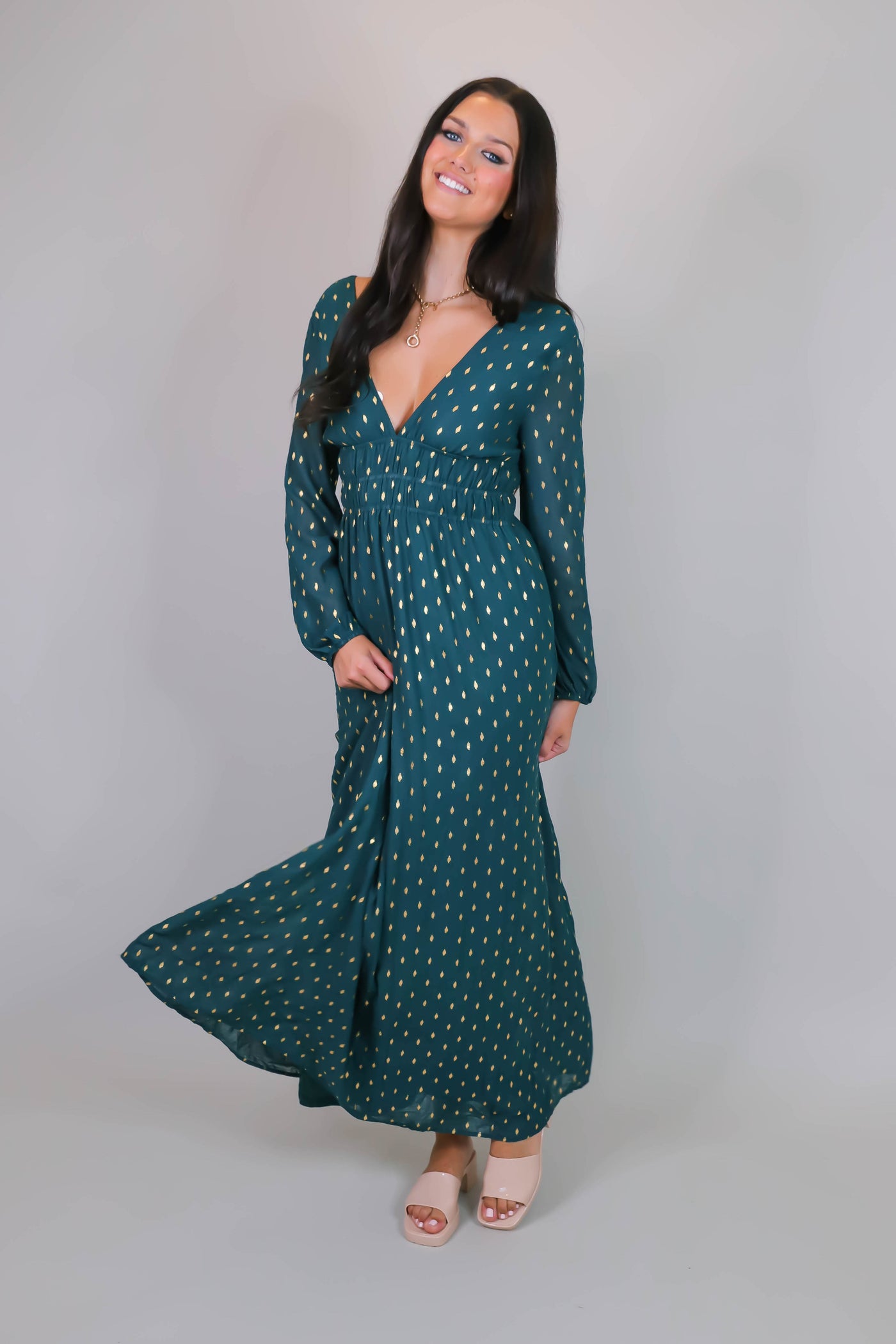 Hunter Green Maxi Dress- Elegant Gold Maxi Dress- Formal Women's Dresses- Women's Cocktail Dresses