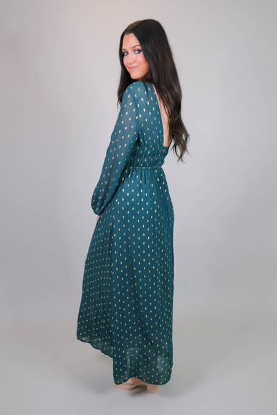 Hunter Green Maxi Dress- Elegant Gold Maxi Dress- Formal Women's Dresses- Women's Cocktail Dresses