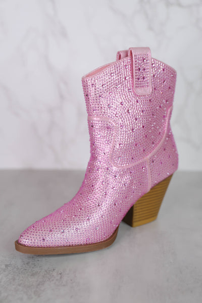 Rhinestone Western Booties- Pink Rhinestone Boots- Women's Pink Rhinestone Western Boot