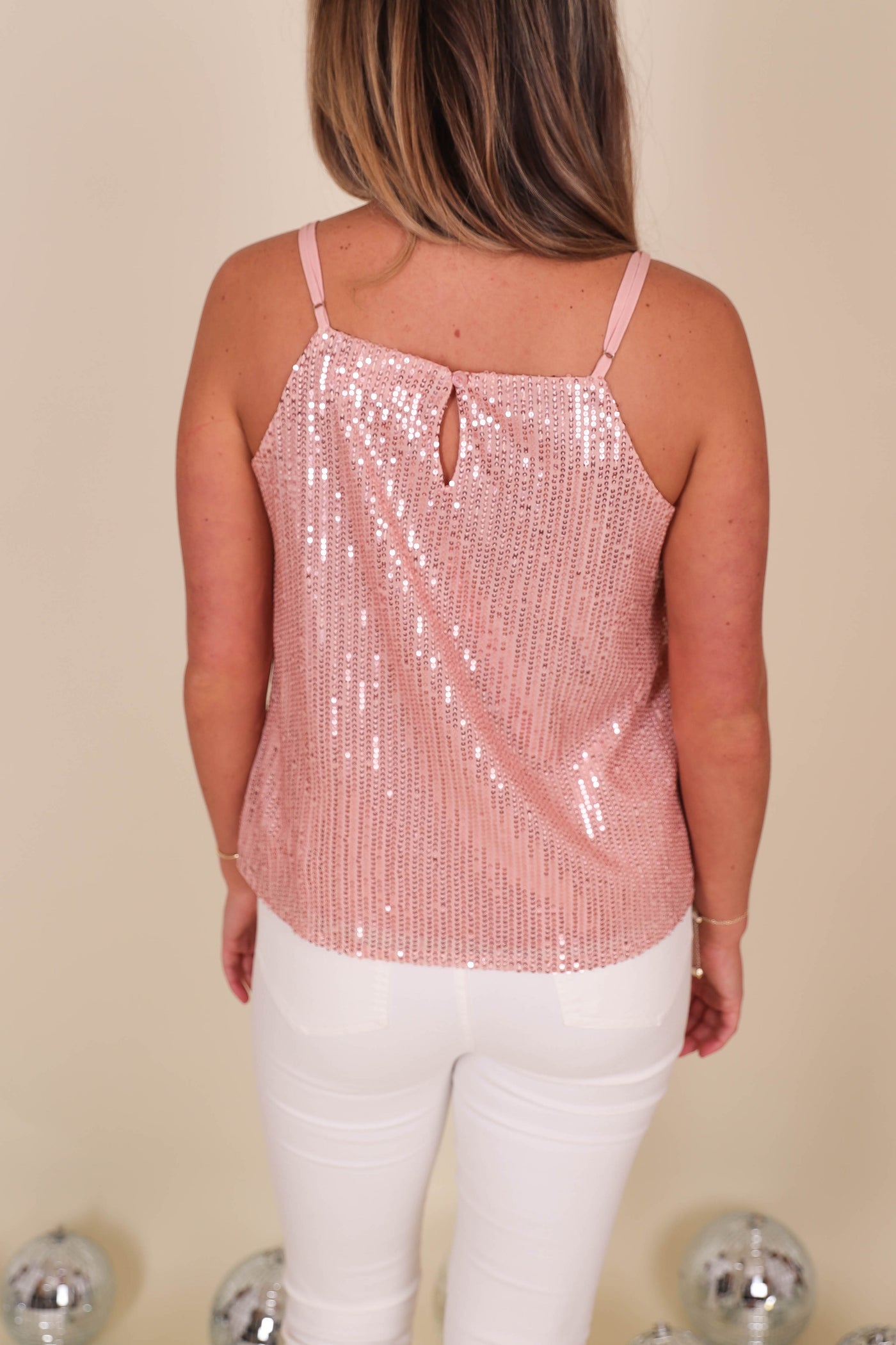 Women's Sequin Tank- Women's Going Out Tops- Blush Pink Sequin Tank