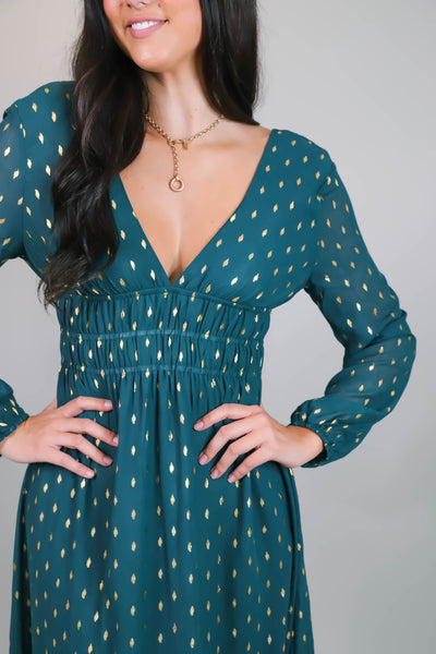 Hunter Green Maxi Dress- Elegant Gold Maxi Dress- Formal Women's Dresses- Women's Cocktail Dresses