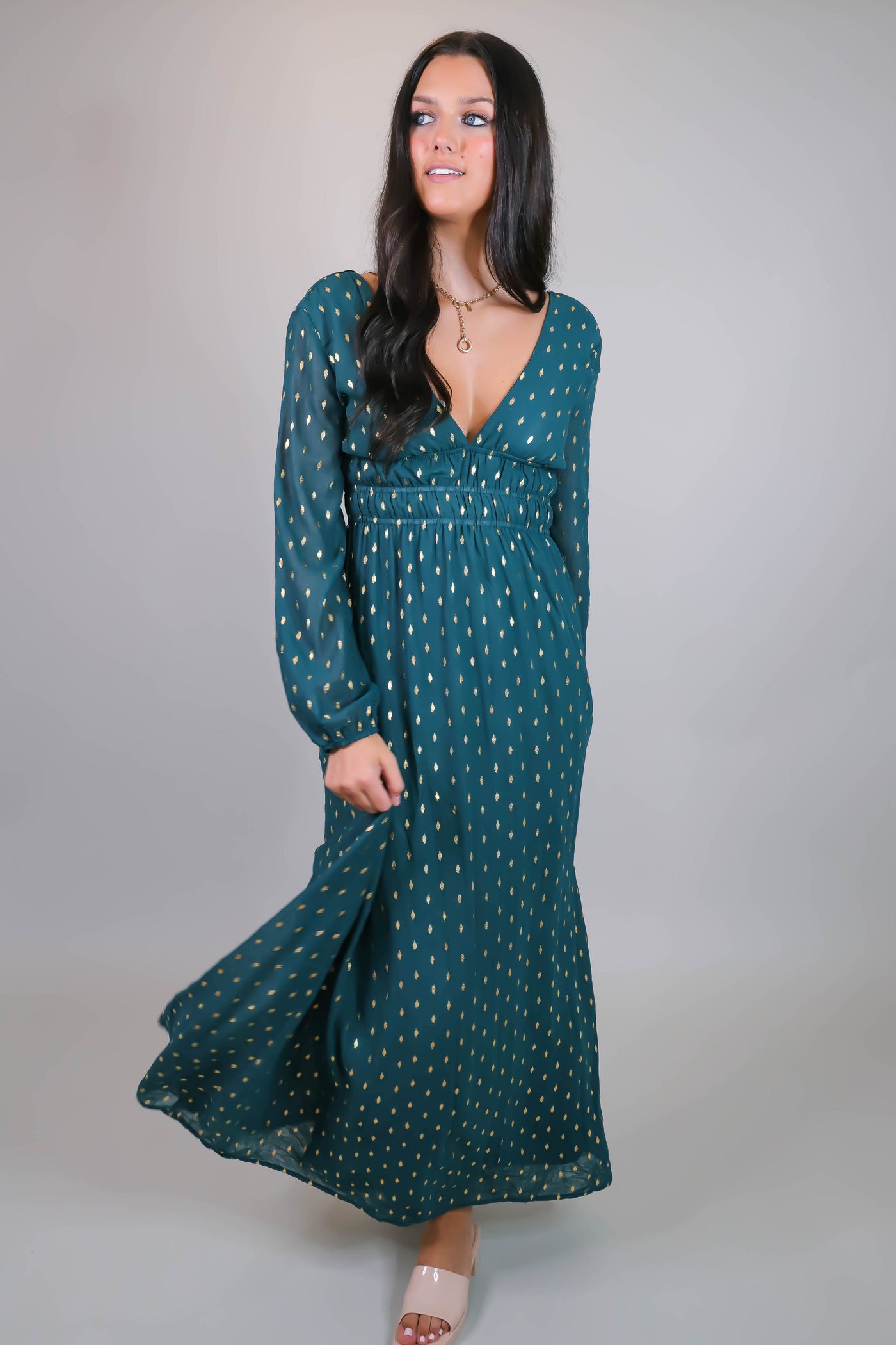 Hunter Green Maxi Dress- Elegant Gold Maxi Dress- Formal Women's Dresses- Women's Cocktail Dresses