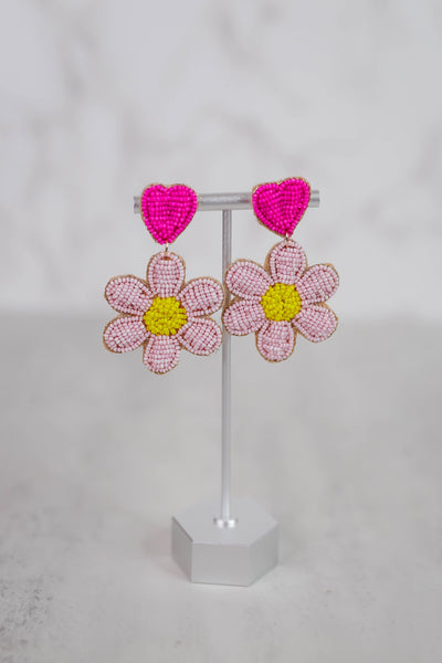 Women's Fun Beaded Earrings- Cute Statement Earrings- Daisy Beaded Earrings