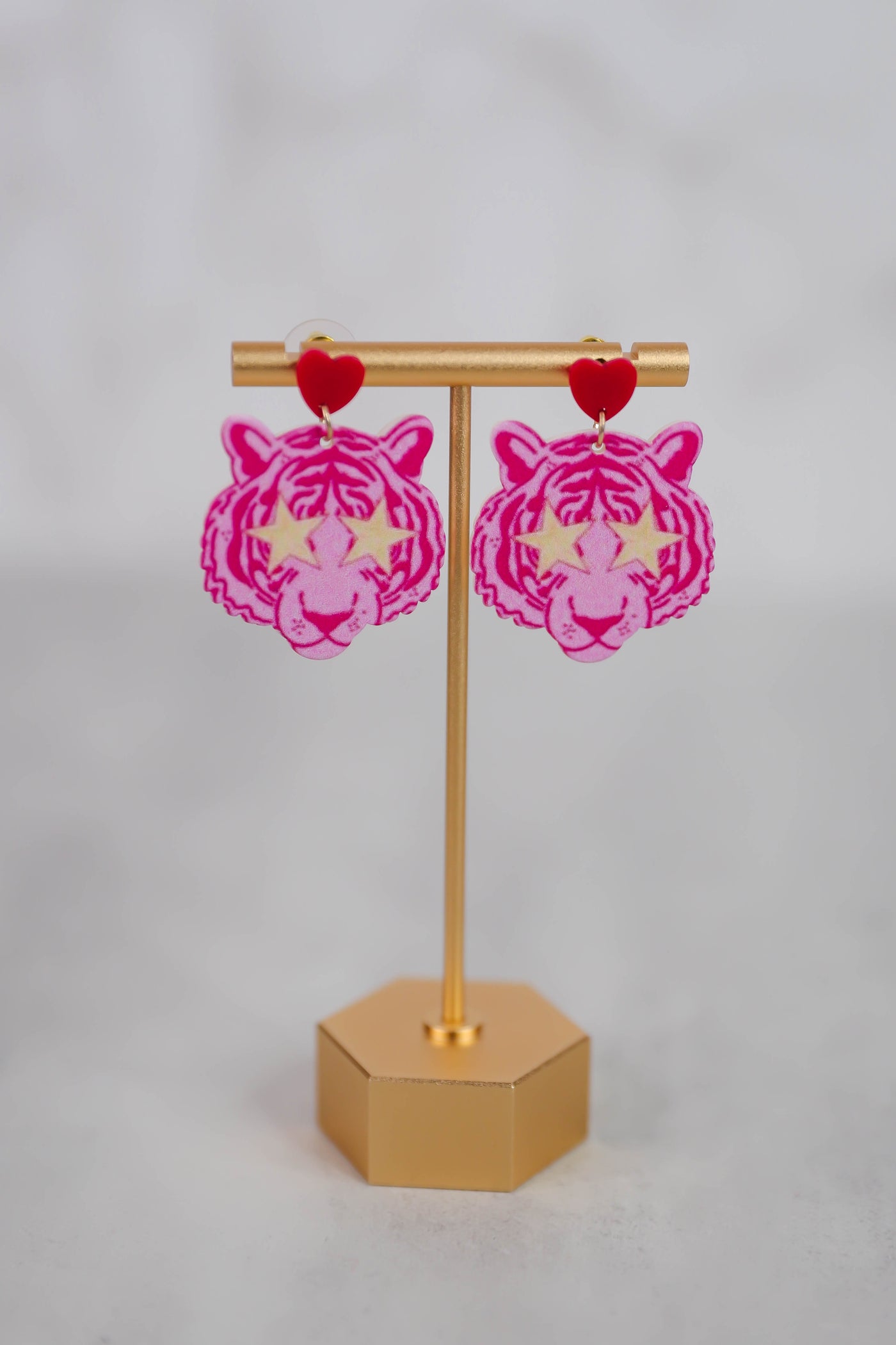 Fun Tiger Earrings- Hot Pink Statement Earrings