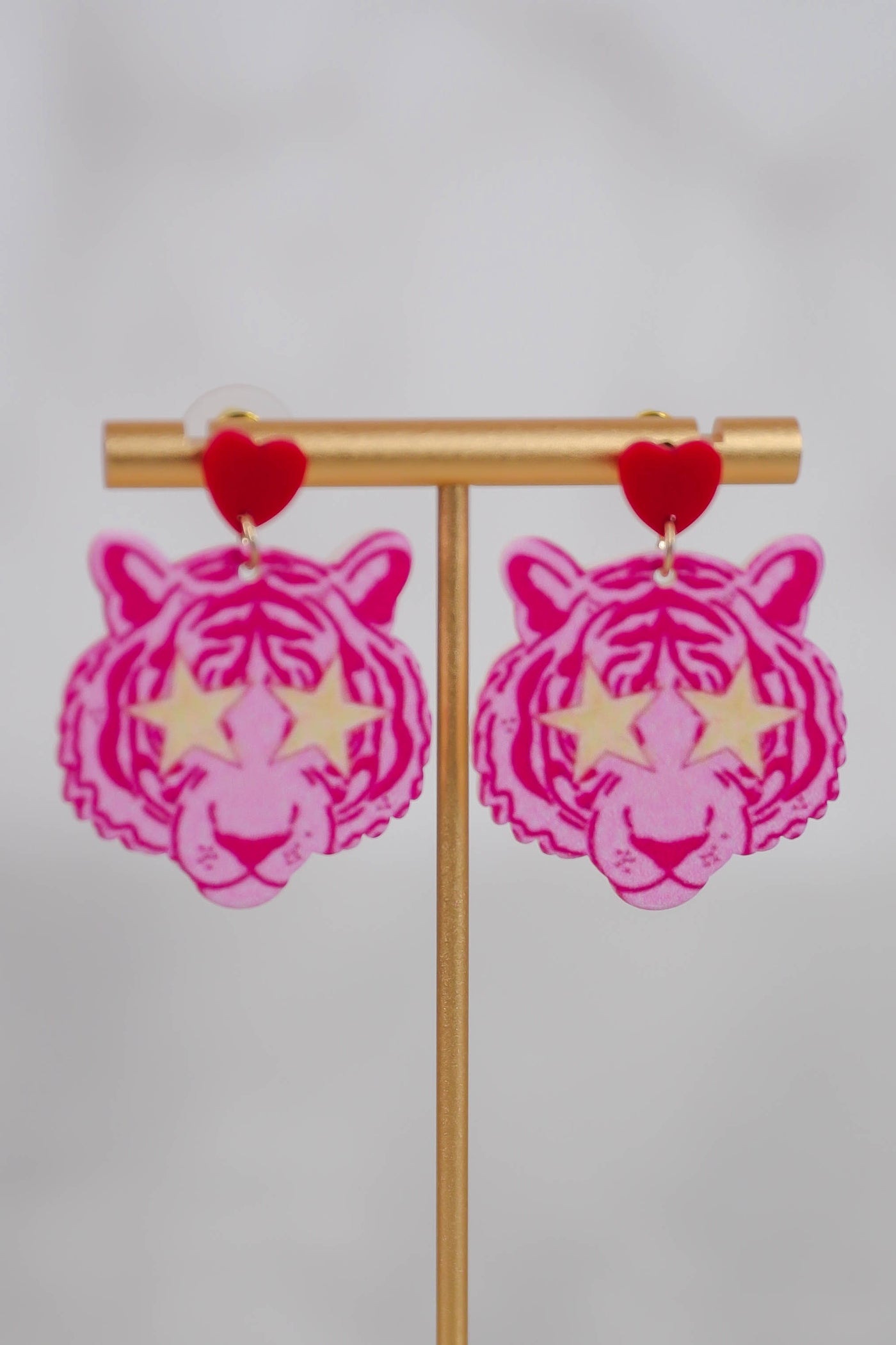 Fun Tiger Earrings- Hot Pink Statement Earrings