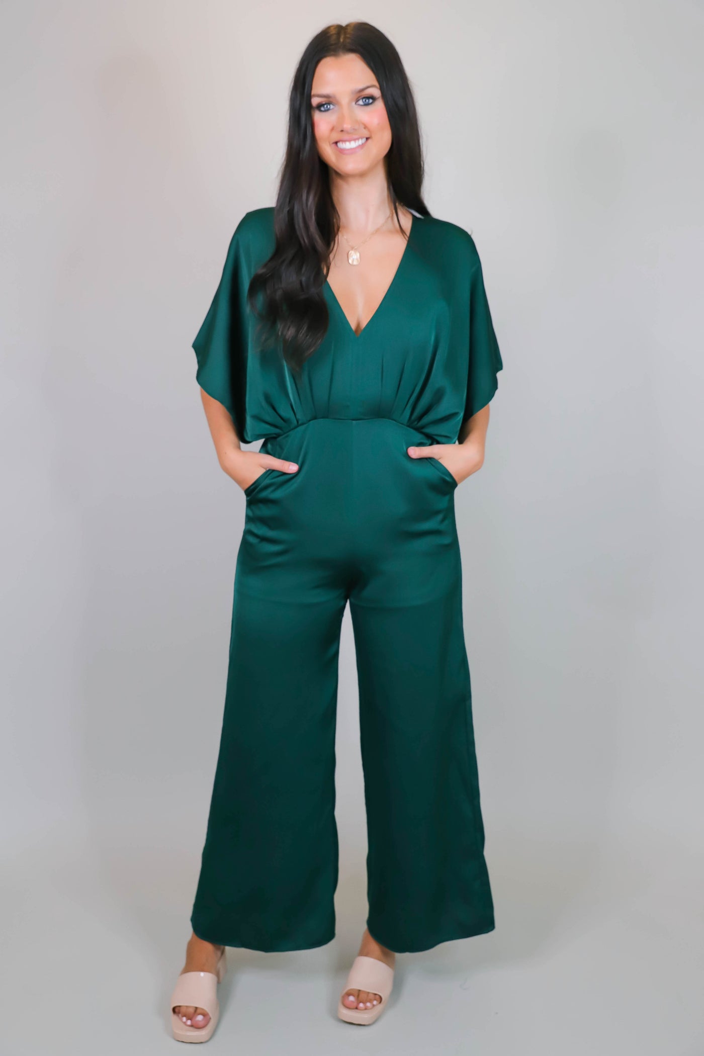 Hunter Green Jumpsuit- Women's Formal Jumpsuit- Women's Satin Jumpsuit