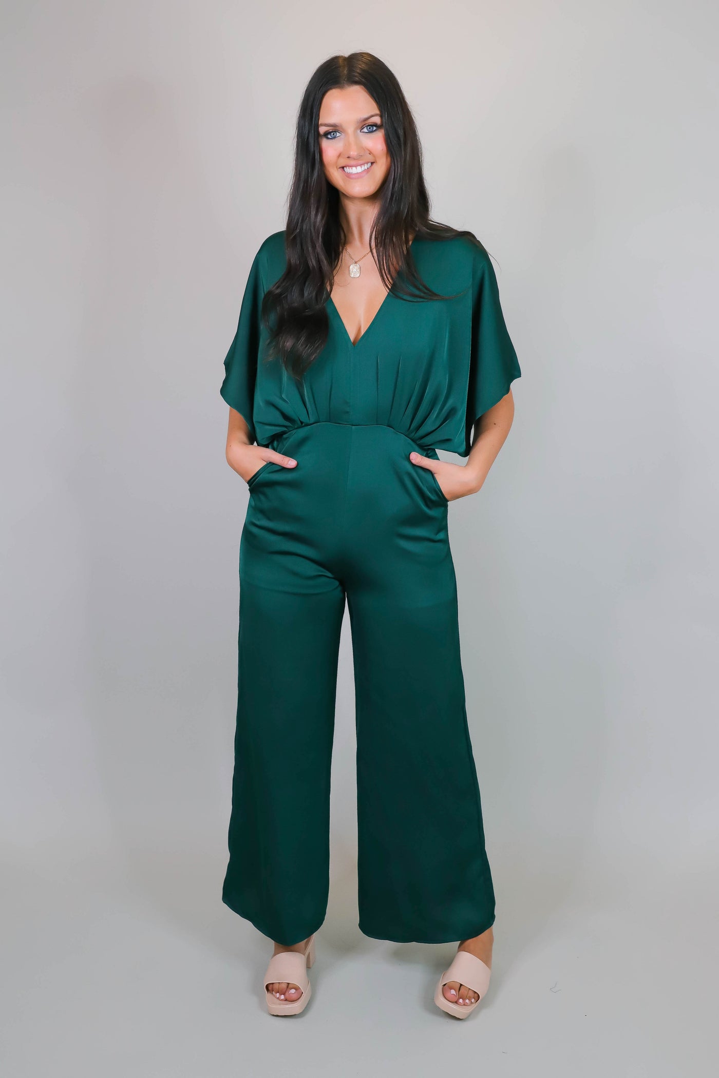 Hunter Green Jumpsuit- Women's Formal Jumpsuit- Women's Satin Jumpsuit