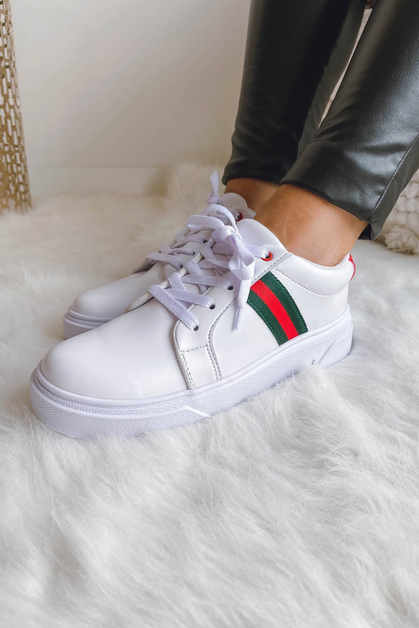 Women's White Trendy Sneakers- Designer Dupe Sneakers- Women's Trendy Tennis Shoes