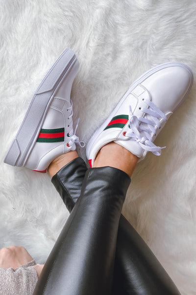 Women's White Trendy Sneakers- Designer Dupe Sneakers- Women's Trendy Tennis Shoes